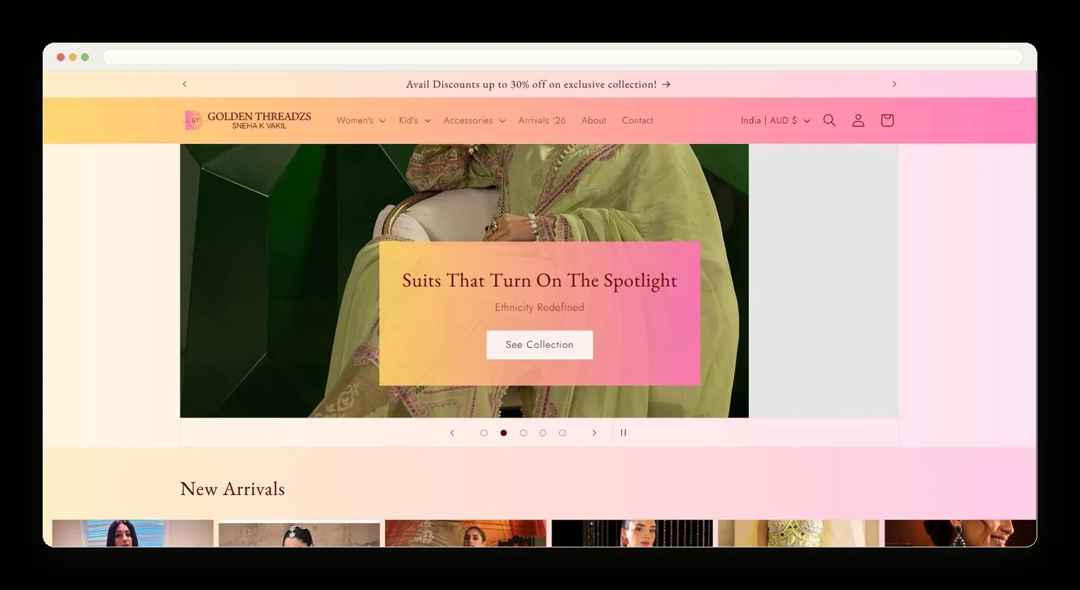 Golden Threadzs Shopify storefront designed by Hype It On